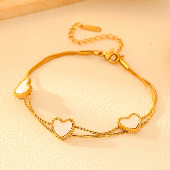 Women's Jewelry Titanium Steel Box Chain With Love Water Drops Bell Pattern And Peach Heart Shape 18K Gold Plated