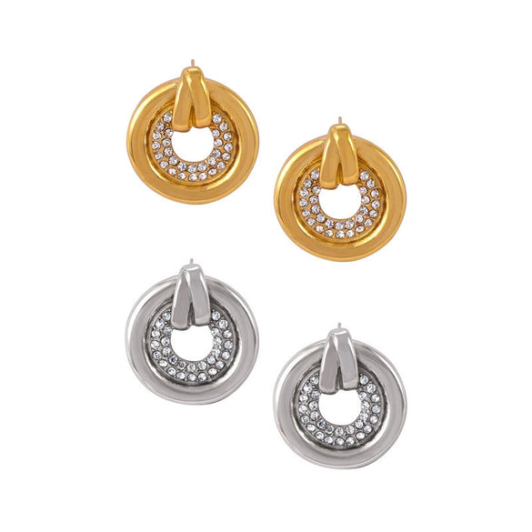 Women's Jewelry 316L Stainless Steel Geometric Gold Plated Earrings And Hollow Diamond Ring