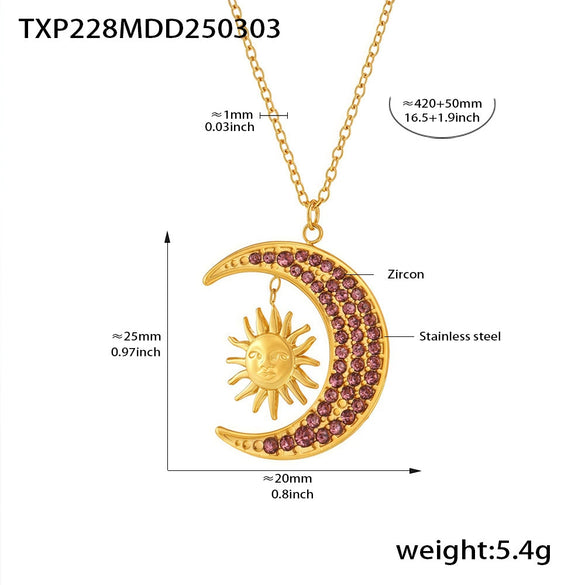 Women's Jewelry 316L Stainless Steel Inlaid Zircon Electroplated Fashion Ring And Necklace Set
