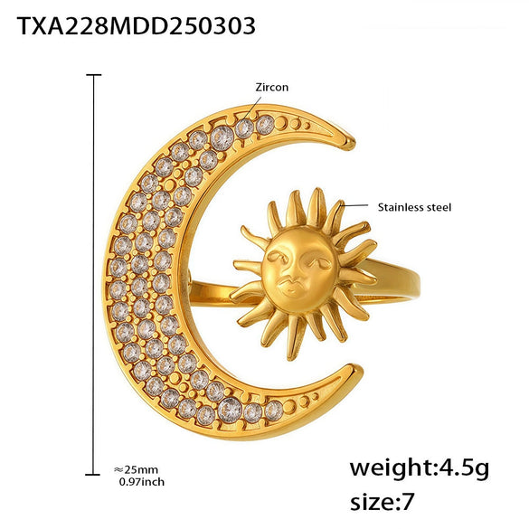 Women's Jewelry 316L Stainless Steel Inlaid Zircon Electroplated Fashion Ring And Necklace Set