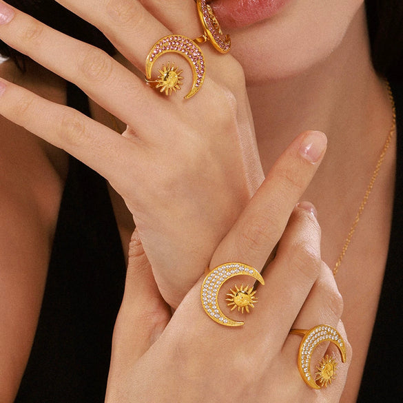 Women's Jewelry 316L Stainless Steel Inlaid Zircon Electroplated Fashion Ring And Necklace Set