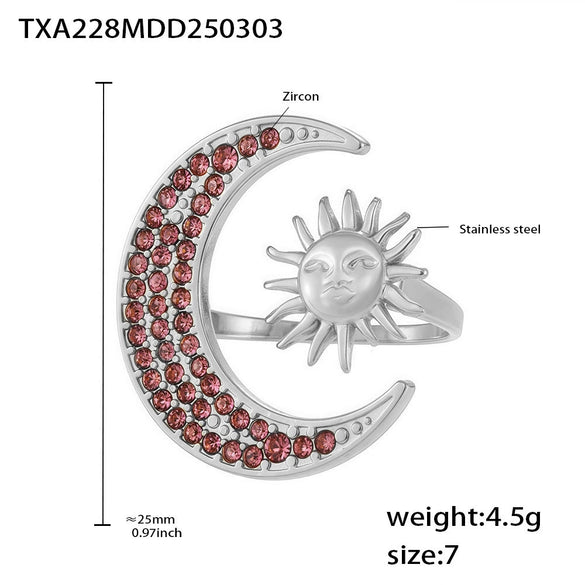 Women's Jewelry 316L Stainless Steel Inlaid Zircon Electroplated Fashion Ring And Necklace Set