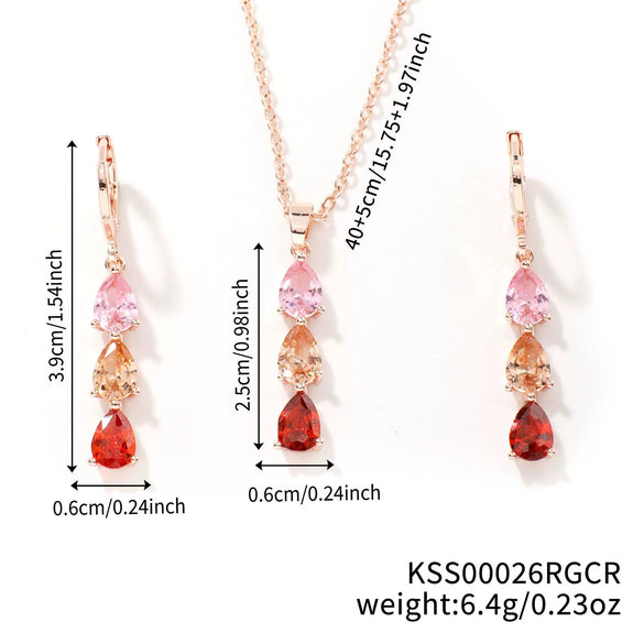 Women's Jewelry Twopiece Set With O Chain Stainless Steel Copper Zircon Glass Plants And Flowers Electroplated