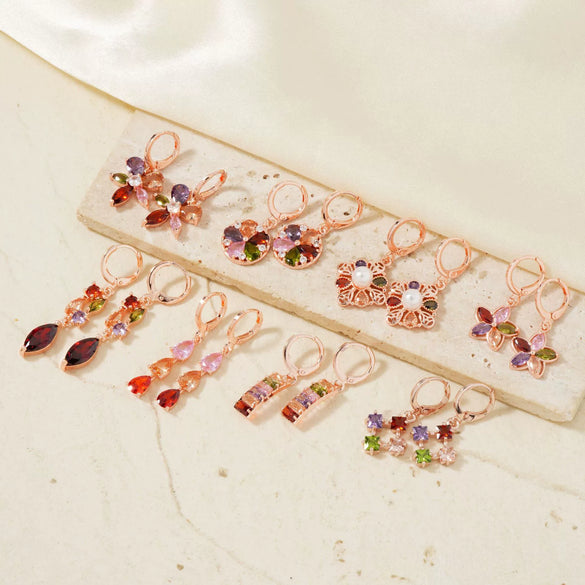 Women's Jewelry Twopiece Set With O Chain Stainless Steel Copper Zircon Glass Plants And Flowers Electroplated