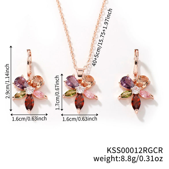 Women's Jewelry Twopiece Set With O Chain Stainless Steel Copper Zircon Glass Plants And Flowers Electroplated