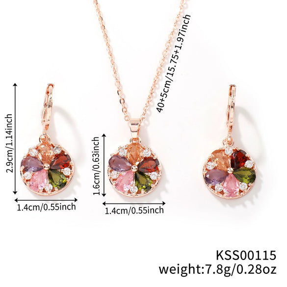 Women's Jewelry Twopiece Set With O Chain Stainless Steel Copper Zircon Glass Plants And Flowers Electroplated