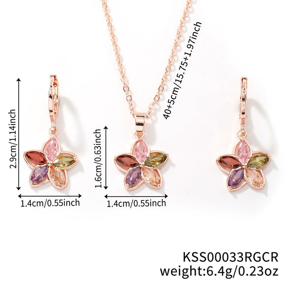 Women's Jewelry Twopiece Set With O Chain Stainless Steel Copper Zircon Glass Plants And Flowers Electroplated