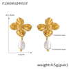 Women's 18K Gold And 925 Silver Freshwater Pearl Pendant Earrings With Geometric And Flower Design And Electroplating Treatment