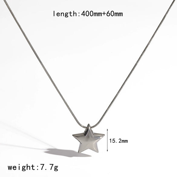 Women's 18K Gold Colored Diamond Encrusted Stainless Steel Titanium Steel Star Necklace With Pvd Furnace Vacuum Real Gold Plating And Round Snake Chain