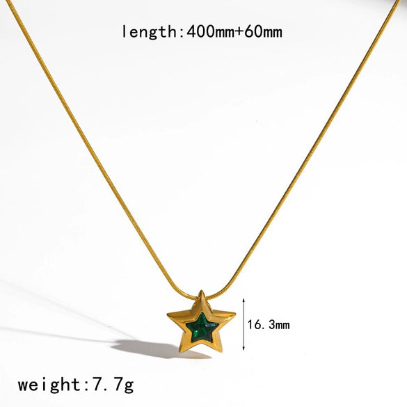Women's 18K Gold Colored Diamond Encrusted Stainless Steel Titanium Steel Star Necklace With Pvd Furnace Vacuum Real Gold Plating And Round Snake Chain