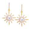 Women's K Gold Craftsmanship Natural Freshwater Pearl Oblate Stud Earrings With Alloy Inlaid Gemstones And Sixpointed Star Design