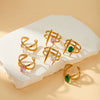 Women's 18K Gold Plated Stainless Steel Adjustable Ring With Zircon Inlay And Geometric Cross Design