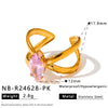 Women's 18K Gold Plated Stainless Steel Adjustable Ring With Zircon Inlay And Geometric Cross Design