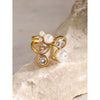 Women's 18K Gold Plated Stainless Steel Irregular Ring With White Zircon And Imitation Pearl Electroplated Opening Titanium Steel Ring
