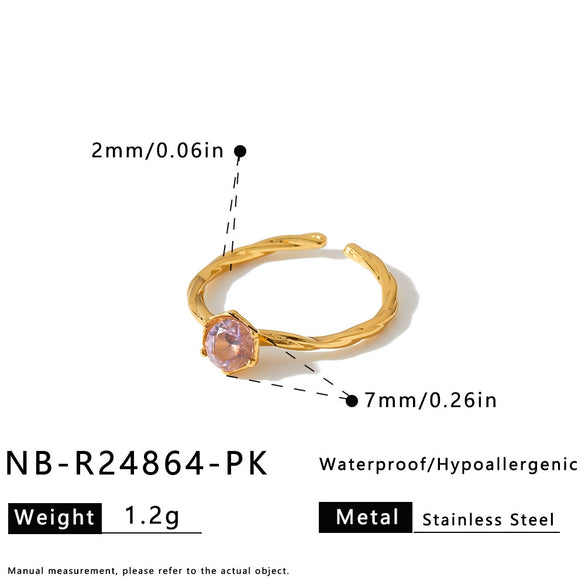 Women's 18K Gold Vacuum Plated Stainless Steel Adjustable Geometric Ring With Zircon Inlay Simple Fashion Jewelry