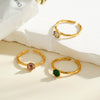 Women's 18K Gold Vacuum Plated Stainless Steel Adjustable Geometric Ring With Zircon Inlay Simple Fashion Jewelry