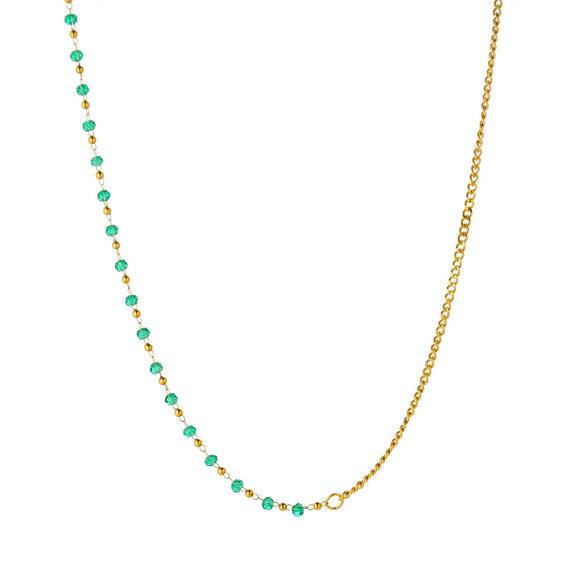 Women's 18K Gold Vacuum Plated Stainless Steel Ball Bead Necklace With Geometric Design And Regular Chain