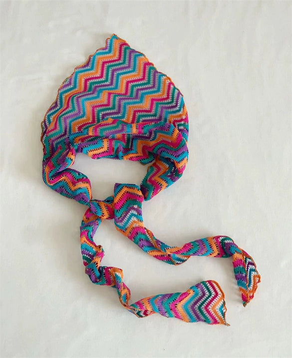 Women's Knitted Hollow Geometric Striped Color Matching Pleated Triangle Scarf Headwear
