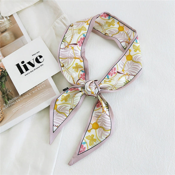 Women's Korean Style Polyester Silk Feel Narrow Long Scarf Ribbon Streamer Bag Decoration For Spring And Fall