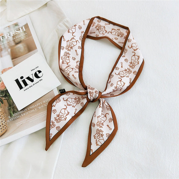 Women's Korean Style Polyester Silk Feel Narrow Long Scarf Ribbon Streamer Bag Decoration For Spring And Fall