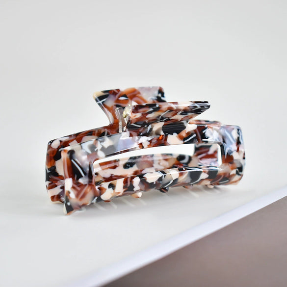 Women's Large Engraved Acrylic Hair Claw Clip Square Top Ponytail Holder Elegant Hair Accessory