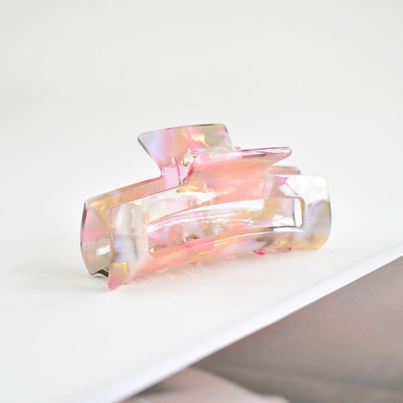 Women's Large Engraved Acrylic Hair Claw Clip Square Top Ponytail Holder Elegant Hair Accessory