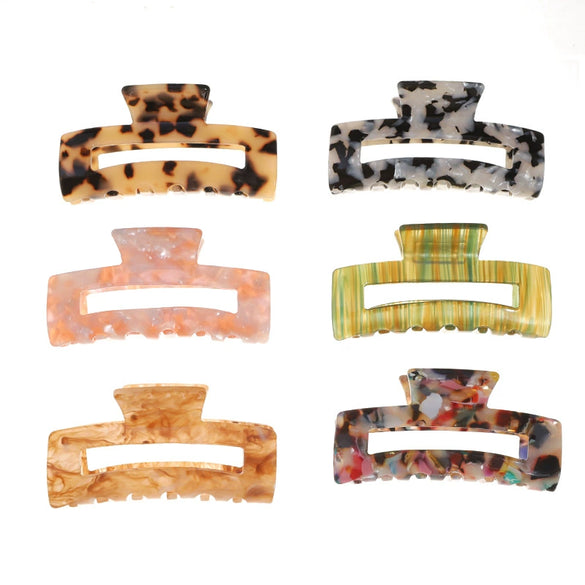 Women's Large Engraved Acrylic Hair Claw Clip Square Top Ponytail Holder Elegant Hair Accessory
