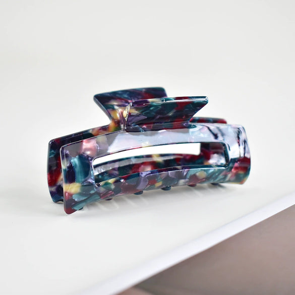 Women's Large Engraved Acrylic Hair Claw Clip Square Top Ponytail Holder Elegant Hair Accessory
