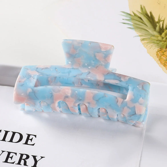 Women's Large Engraved Acrylic Hair Claw Clip Square Top Ponytail Holder Elegant Hair Accessory