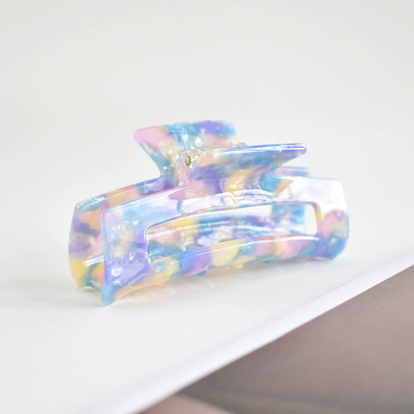 Women's Large Engraved Acrylic Hair Claw Clip Square Top Ponytail Holder Elegant Hair Accessory
