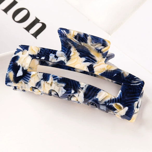 Women's Large Engraved Acrylic Hair Claw Clip Square Top Ponytail Holder Elegant Hair Accessory