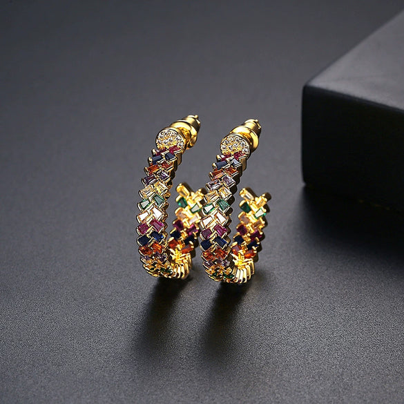 Women's Large Geometric Zircon Earrings Electroplated Copper Fashion Jewelry Wholesale