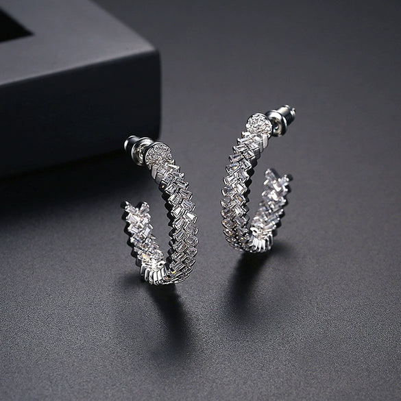 Women's Large Geometric Zircon Earrings Electroplated Copper Fashion Jewelry Wholesale