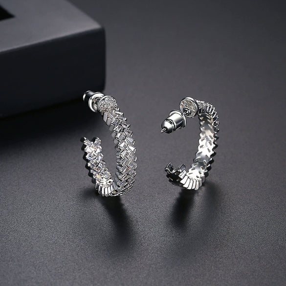 Women's Large Geometric Zircon Earrings Electroplated Copper Fashion Jewelry Wholesale