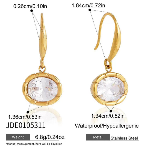 Women's Large Geometric Zircon Stainless Steel Stud Earrings With Plated Finish And Sophisticated Sparkling Style