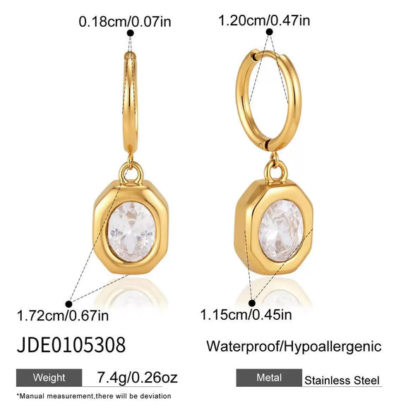 Women's Large Geometric Zircon Stainless Steel Stud Earrings With Plated Finish And Sophisticated Sparkling Style