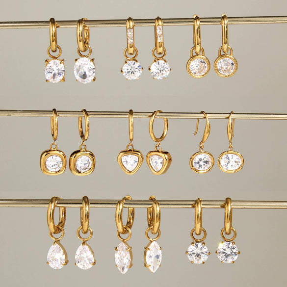 Women's Large Geometric Zircon Stainless Steel Stud Earrings With Plated Finish And Sophisticated Sparkling Style