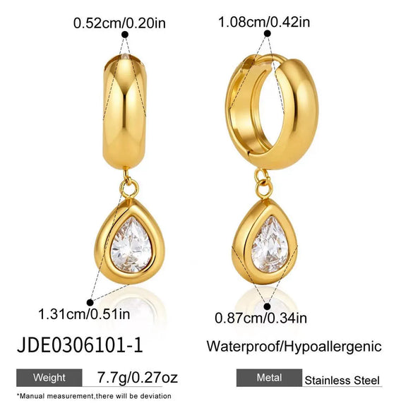 Women's Large Geometric Zircon Stainless Steel Stud Earrings With Plated Finish And Sophisticated Sparkling Style