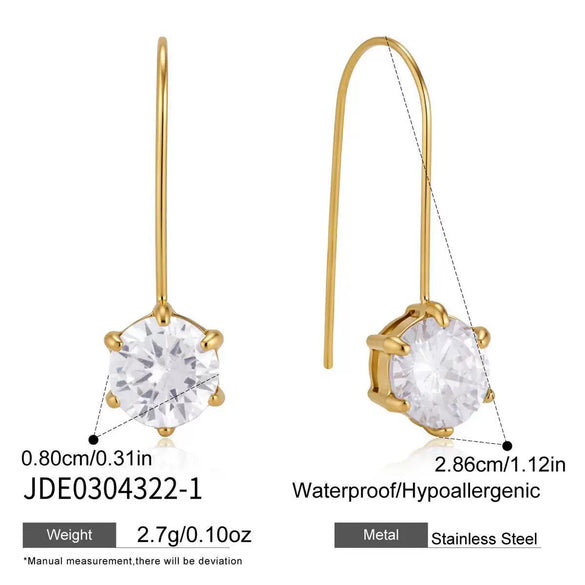 Women's Large Geometric Zircon Stainless Steel Stud Earrings With Plated Finish And Sophisticated Sparkling Style