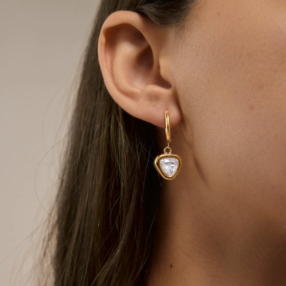 Women's Large Geometric Zircon Stainless Steel Stud Earrings With Plated Finish And Sophisticated Sparkling Style
