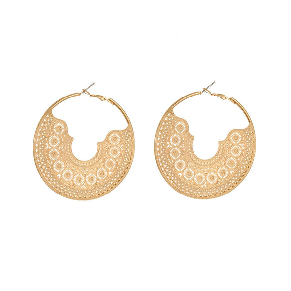 Women's Large Round Cshaped Cutout Earrings Electroplated Iron Geometric Jewelry With Retro Bohemian Style