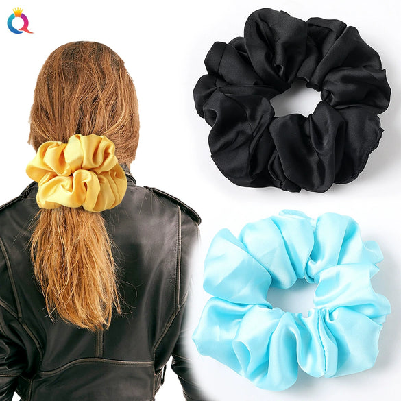 Women's Large Solid Color Satin Rabbit Ear Hair Scrunchie Handmade Cloth Hair Tie Fashion Hair Accessory