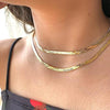 Women's Layered Flat Snake Chain Necklace With Geometric Alloy Pendant And Electroplated Finish Statement Jewelry