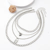 Women's Layered Heart Padlock Necklace Set With Detachable Horse Whip Chain And Glossy Electroplated Alloy Design