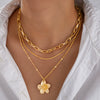 Women's Layered Imitation Pearl Necklace With Floral Alloy Pendant Electroplated Casual Chain Jewelry