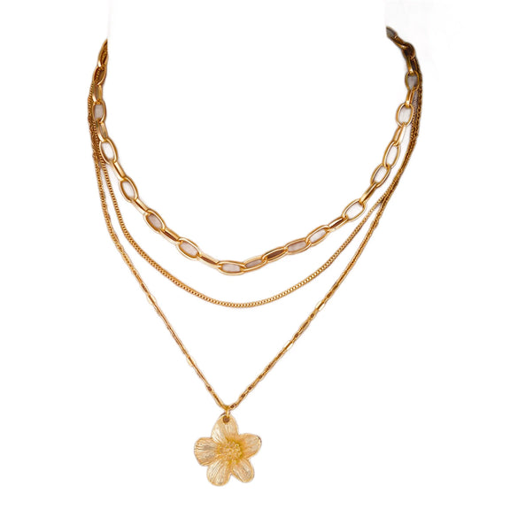 Women's Layered Imitation Pearl Necklace With Floral Alloy Pendant Electroplated Casual Chain Jewelry