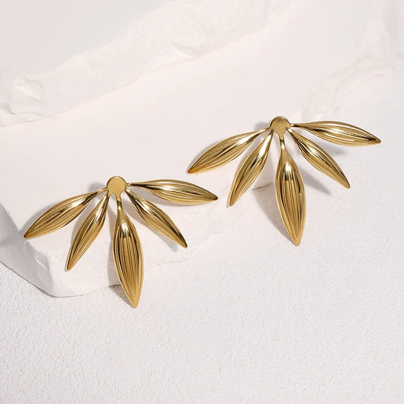 Women's Leaf Earrings In Stainless Steel With Gold Plating Colorfast Waterresistant Design And Sweet Cool Botanical Style