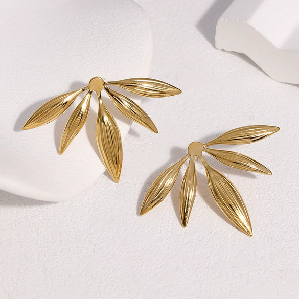Women's Leaf Earrings In Stainless Steel With Gold Plating Colorfast Waterresistant Design And Sweet Cool Botanical Style