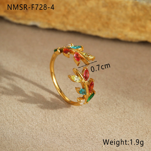 Women's Leaf Geometric Titanium Steel Open Ring 18K Gold Plated Electroplated Retro Highend Fashionable Jewelry