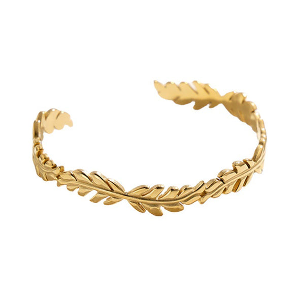 Women's Leaf Opening Creative Oil Pressure Titanium Steel Gold Plated Stainless Steel Bracelet